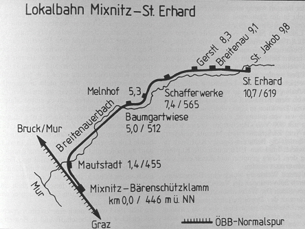 k-001. Streckenkarte Mixnitz - St. Erhard